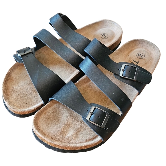 Taxi Women's Leonora Leather Buckle Strappy Black Casual Sandals Slip-on Size 10 - Picture 4 of 10